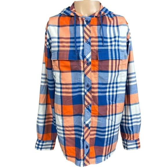 Burton Snowboard Ruckus Flannel Shirt Hoodie Dry Ride Oversized Grunge Plaid - Picture 1 of 8